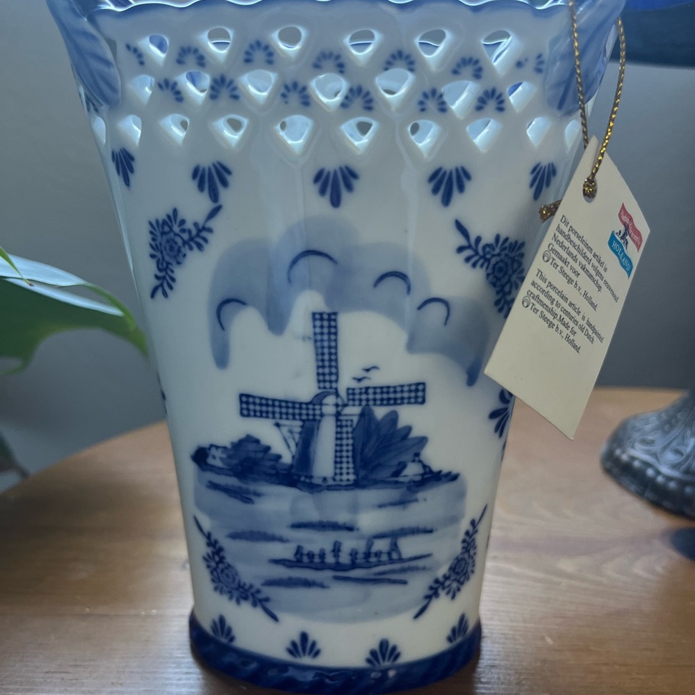 Charming Delft Blue and White Windmill Vase